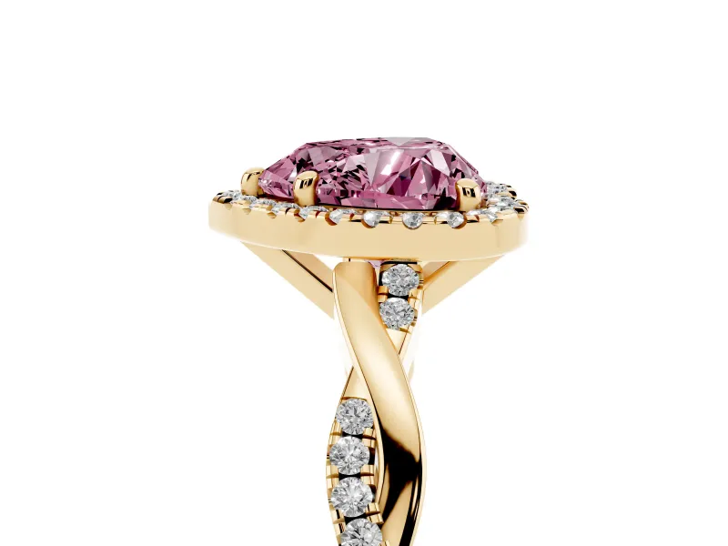 Heart-Shaped Twisted Halo Engagement Ring Setting for a Fancy Pink Lab-Grown Diamond | Yellow Gold