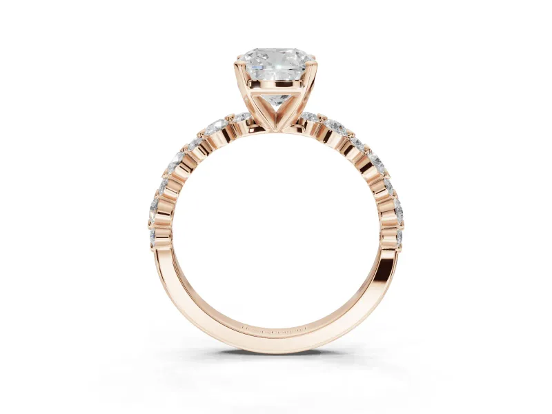 Cushion Cut Pavé Solitaire Engagement Ring Setting | Alternating Accents | Rose Gold