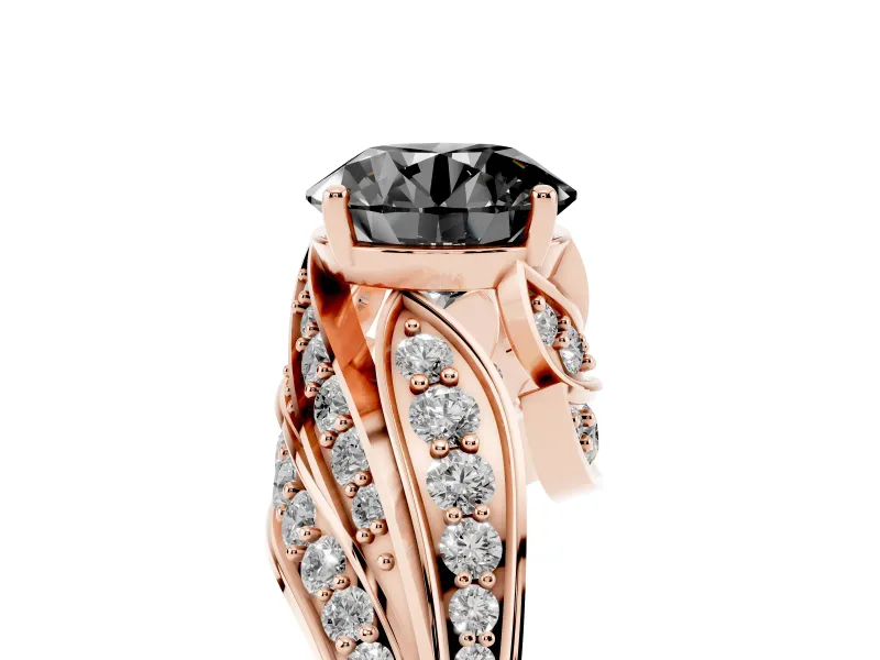 Round Bypass Hidden Halo Engagement Ring Setting for a Black Center | Graduated Pavé | Rose Gold