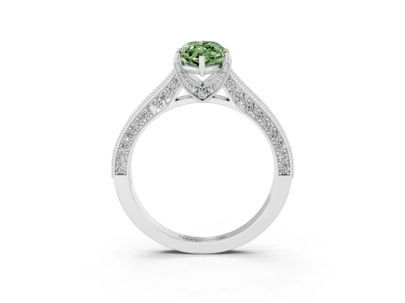 Marquise Hidden Halo Engagement Ring Setting for a Fancy Green Lab-Grown Diamond | Milgrain Pave | Sterling Silver