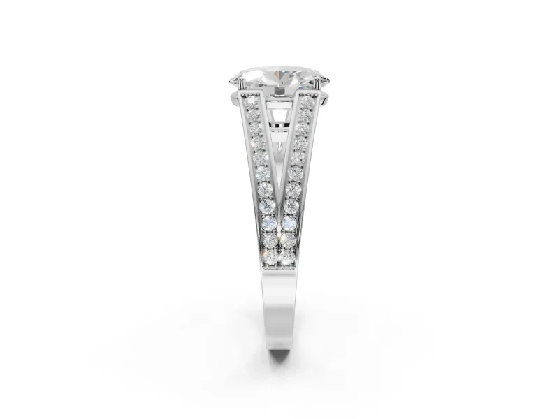 Oval Split Shank Pavé Engagement Ring Setting | Engraved Leaf Sides | Platinum