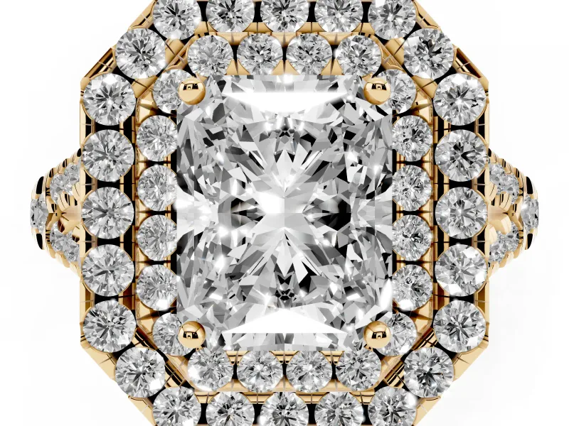 Radiant Cut Halo Split Shank Engagement Ring Setting | Yellow Gold