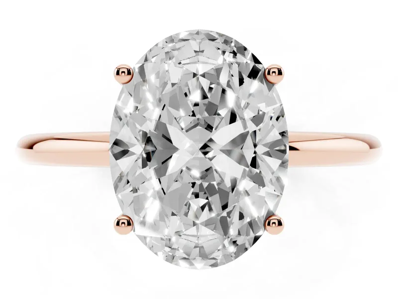 Oval Thin Solitaire Engagement Ring Setting | Straight Plain Band | Rose Gold