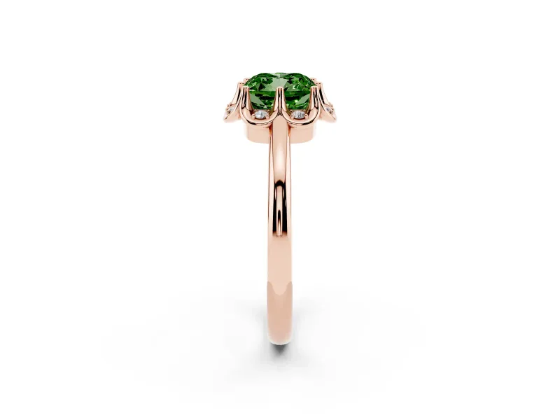 Cushion Cut Petal Halo Engagement Ring Setting for a Fancy Green Lab-Grown Diamond | Rose Gold