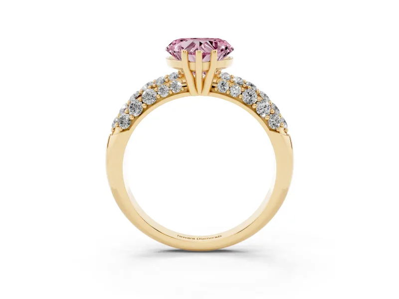 Heart-Shaped Multi Row Pave Engagement Ring Setting for a Fancy Pink Lab-Grown Diamond | Yellow Gold