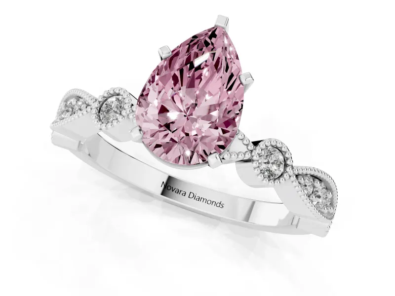 Pear-Shaped Vintage Milgrain Engagement Ring Setting for a Fancy Pink Lab-Grown Diamond | Sterling Silver