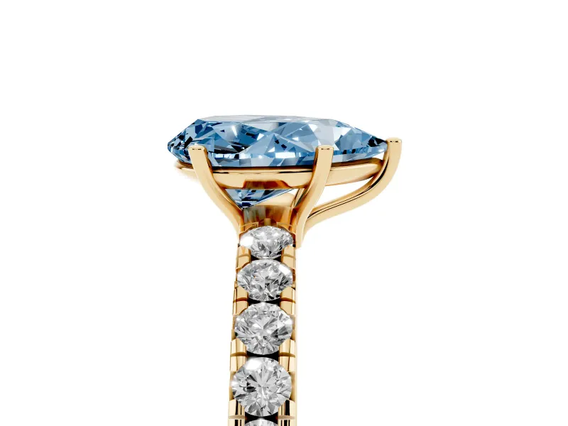 Pear-Shaped Pave Solitaire Engagement Ring Setting for a Fancy Blue Lab-Grown Diamond | Shared Prong Band | Yellow Gold