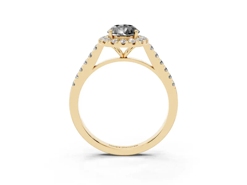 Pear-Shaped Halo Engagement Ring Setting for a Black Center | Pavé Shoulders | Yellow Gold