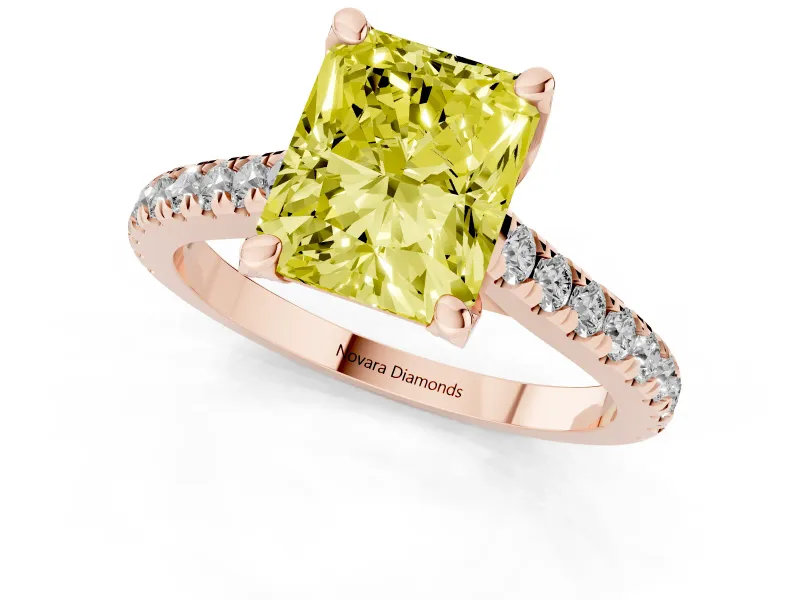 Radiant Cut Hidden Halo Pave Engagement Ring Setting for a Fancy Yellow Lab-Grown Diamond | Claw Prongs | Rose Gold