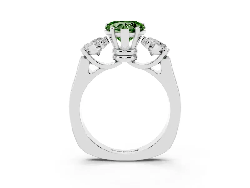 Heart-Shaped Three Stone Engagement Ring Setting for a Fancy Green Lab-Grown Diamond | Plain Squared Band | White Gold