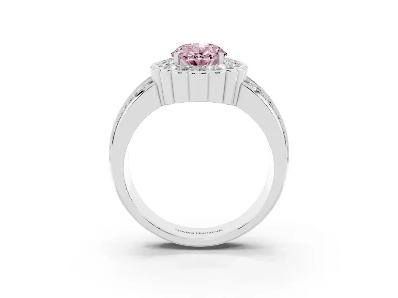 Fancy Pink Oval Cut Diamond Scalloped Halo Ring Set in Silver with Pavé Split Shank