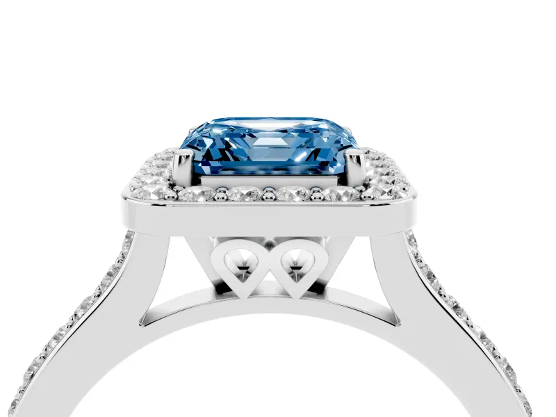 Asscher Cut Halo Engagement Ring Setting for a Fancy Blue Lab-Grown Diamond | Platinum - Design NV-24729