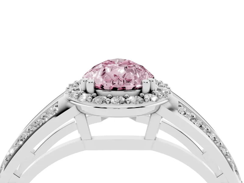 Pear-Shaped Halo Engagement Ring Setting for a Fancy Pink Lab-Grown Diamond | Two-Row Pave Split Shank | Sterling Silver
