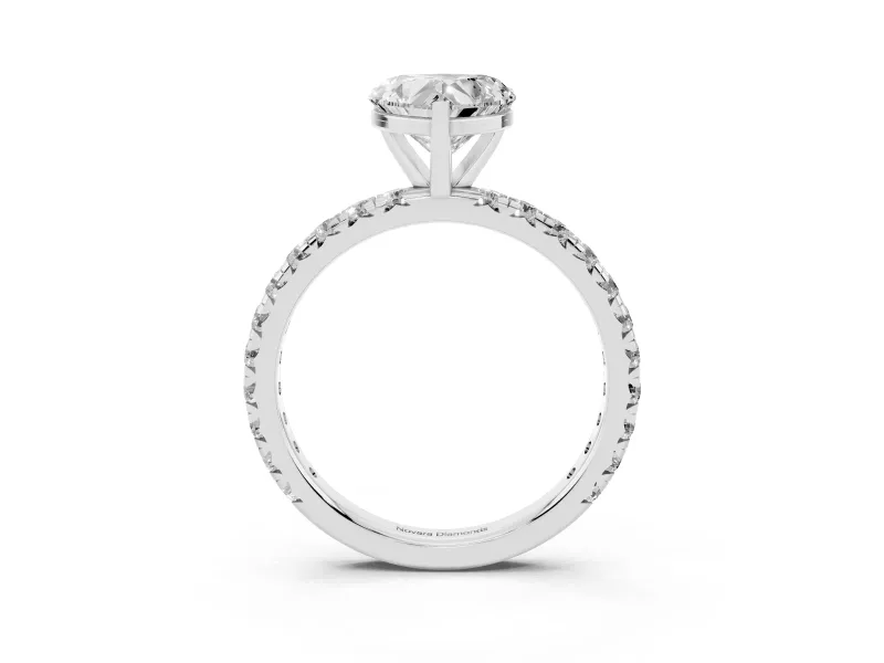 Heart-Shaped Pavé Solitaire Engagement Ring Setting | Shared Prong Band | White Gold