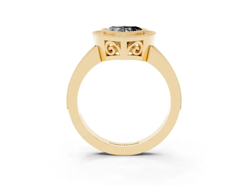 Fancy Black Heart Cut Diamond Round Halo Ring Set in Yellow gold with Pavé Band