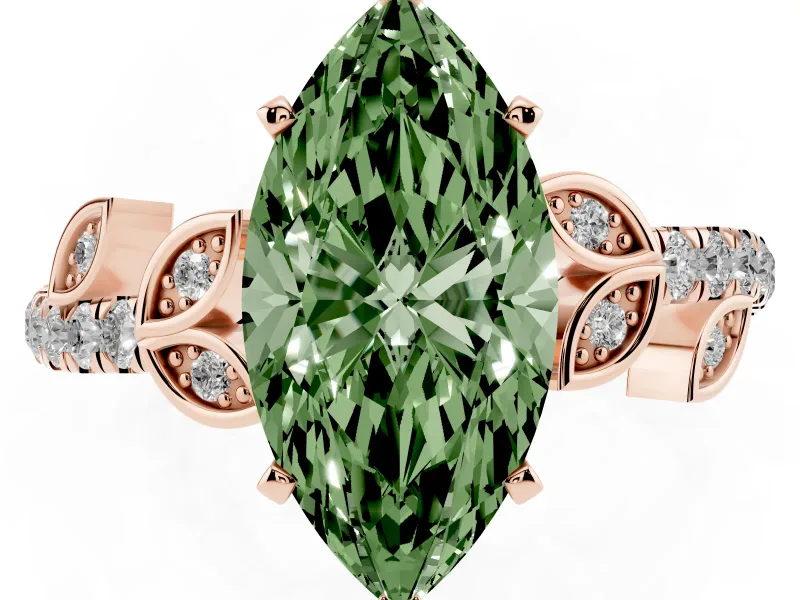 Marquise Leaf Pavé Engagement Ring Setting for a Fancy Green Lab-Grown Diamond | Rose Gold