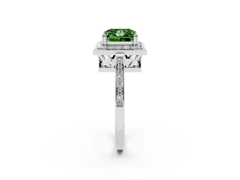 Princess Cut Halo Engagement Ring Setting for a Fancy Green Lab-Grown Diamond | Polished Halo Rim | Platinum