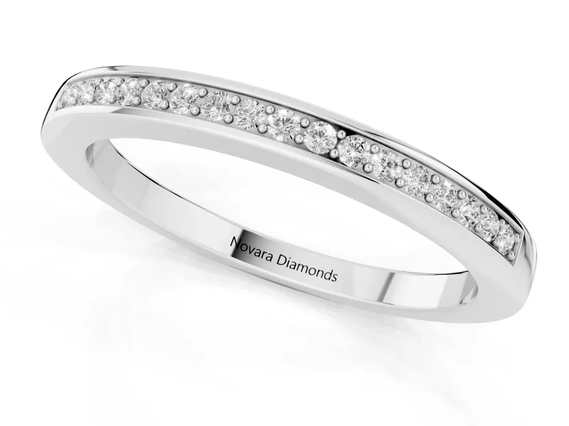 Round Diamond Half Eternity Pavé Band Set in White gold with Plain Lower Shank