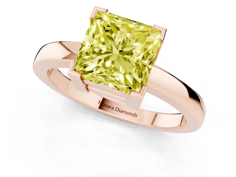 Princess Cut Solitaire Engagement Ring Setting for a Fancy Yellow Lab-Grown Diamond | Flat Tab Prongs | Rose Gold