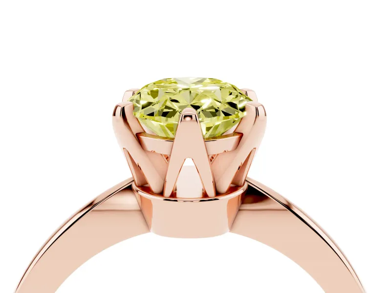 Fancy Yellow Oval Cut Diamond Solitaire Engagement Ring Set in Rose gold with Slim Tapered Solitaire Band