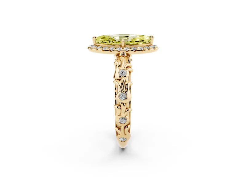 Marquise Leaf Halo Engagement Ring Setting for a Fancy Yellow Lab-Grown Diamond | Yellow Gold