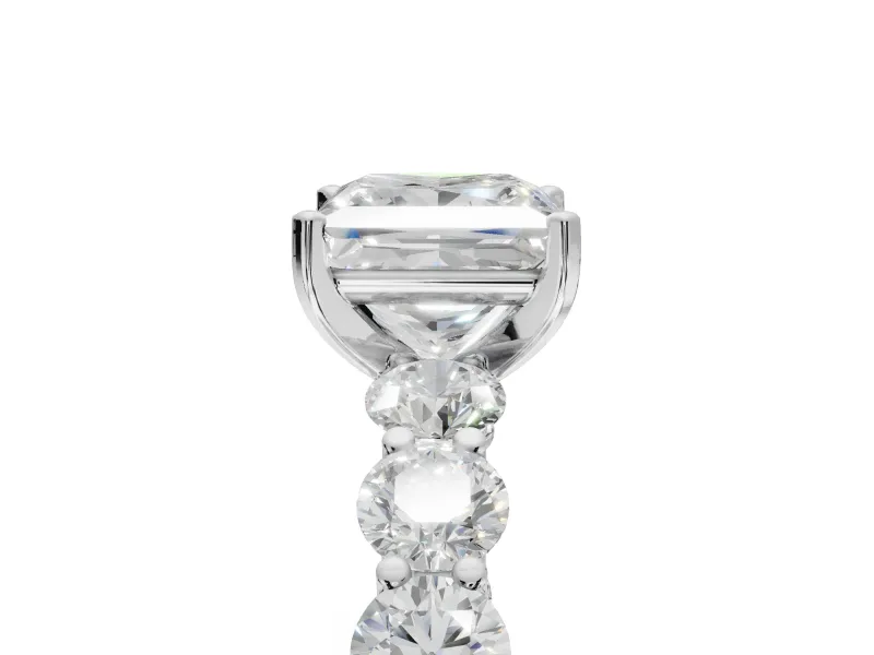 Princess Cut Side Stone Engagement Ring Setting | Scalloped Prong Accents | Platinum