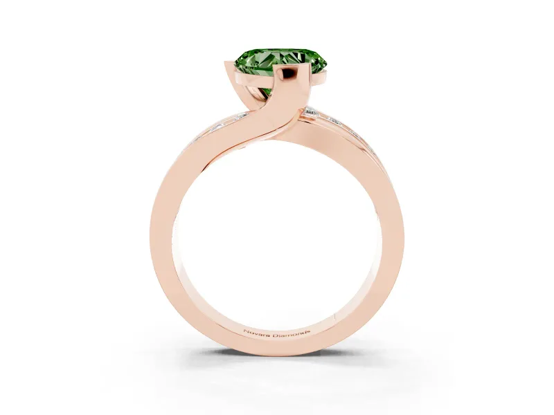 Heart-Shaped Graduated Bypass Engagement Ring Setting for a Fancy Green Lab-Grown Diamond | Split Shank | Rose Gold