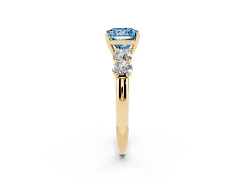 Princess Cut Five Stone Engagement Ring Setting for a Fancy Blue Lab-Grown Diamond | Prong Set Side Stones | Yellow Gold