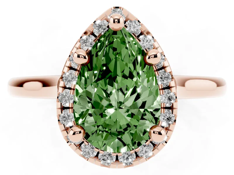 Pear-Shaped Halo Engagement Ring Setting for a Fancy Green Lab-Grown Diamond | Plain Polished Band | Rose Gold