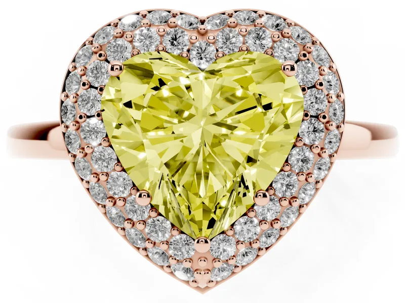 Heart-Shaped Pave Halo Engagement Ring Setting for a Fancy Yellow Lab-Grown Diamond | Slim Plain Band | Rose Gold