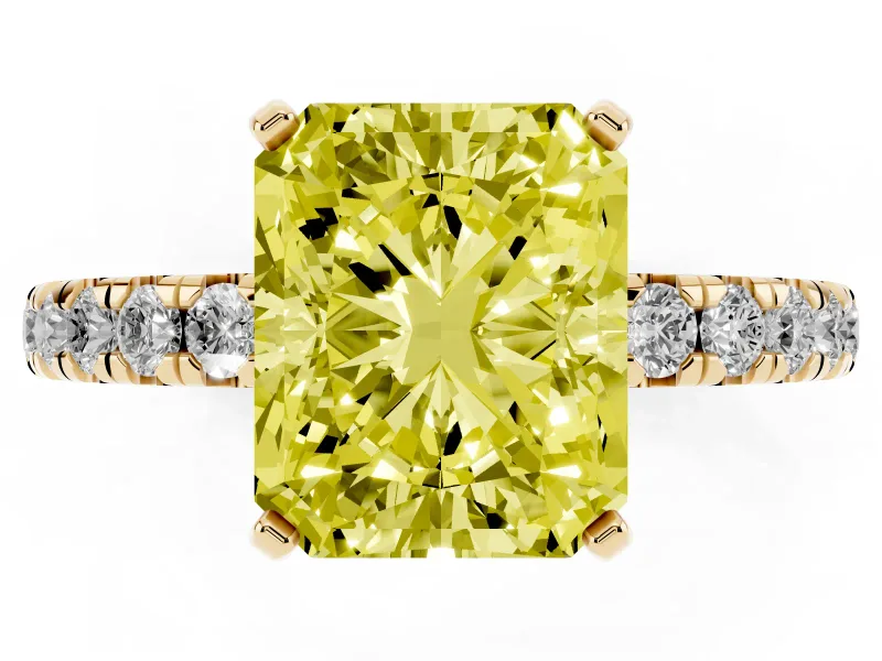 Radiant Cut Pavé Solitaire Engagement Ring Setting for a Fancy Yellow Lab-Grown Diamond | Yellow Gold