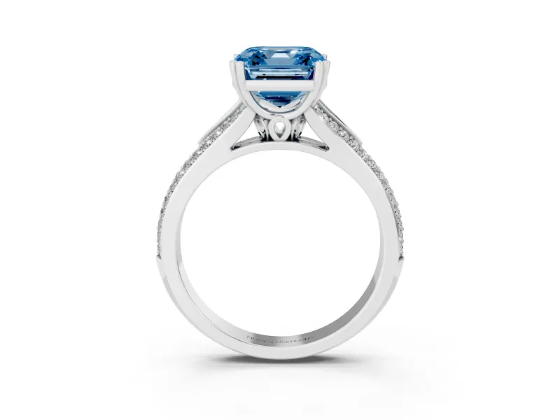 Asscher Cut Split Shank Engagement Ring Setting for a Fancy Blue Lab-Grown Diamond | Pave Band | White Gold