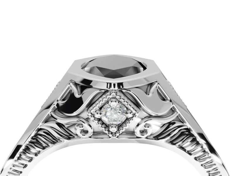Marquise Vintage Bezel Engagement Ring Setting for a Black Center | Engraved Band | Sterling Silver
