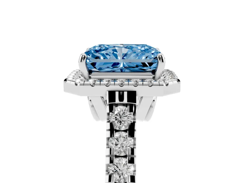 Radiant Cut Accented Halo Engagement Ring Setting for a Fancy Blue Lab-Grown Diamond | White Gold
