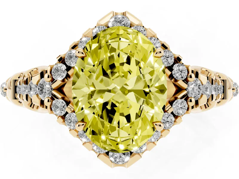 Oval Hidden Halo Filigree Engagement Ring Setting for a Fancy Yellow Lab-Grown Diamond | Yellow Gold
