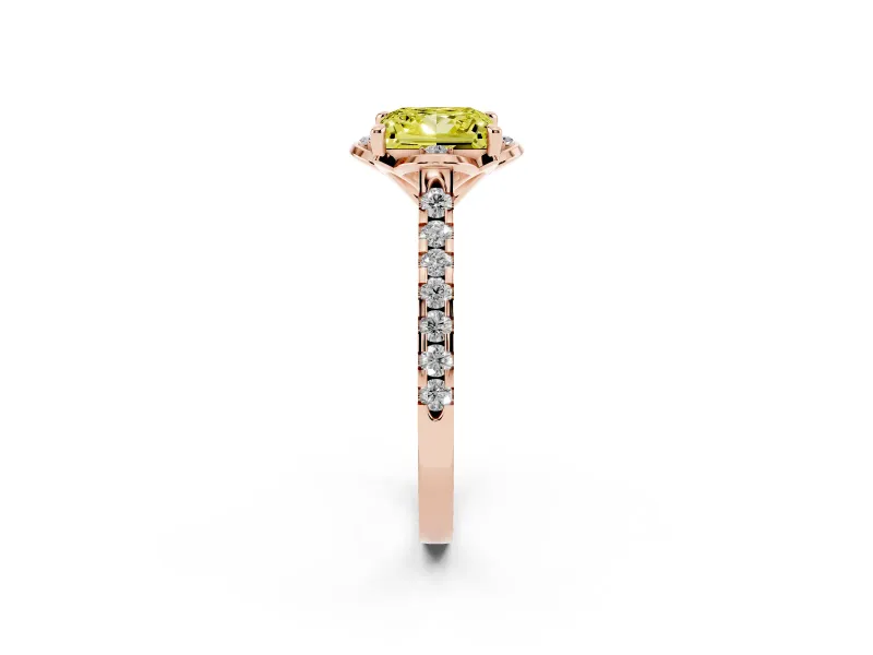 Princess Cut Floral Petal Engagement Ring Setting for a Fancy Yellow Lab-Grown Diamond | Petal Accents | Rose Gold