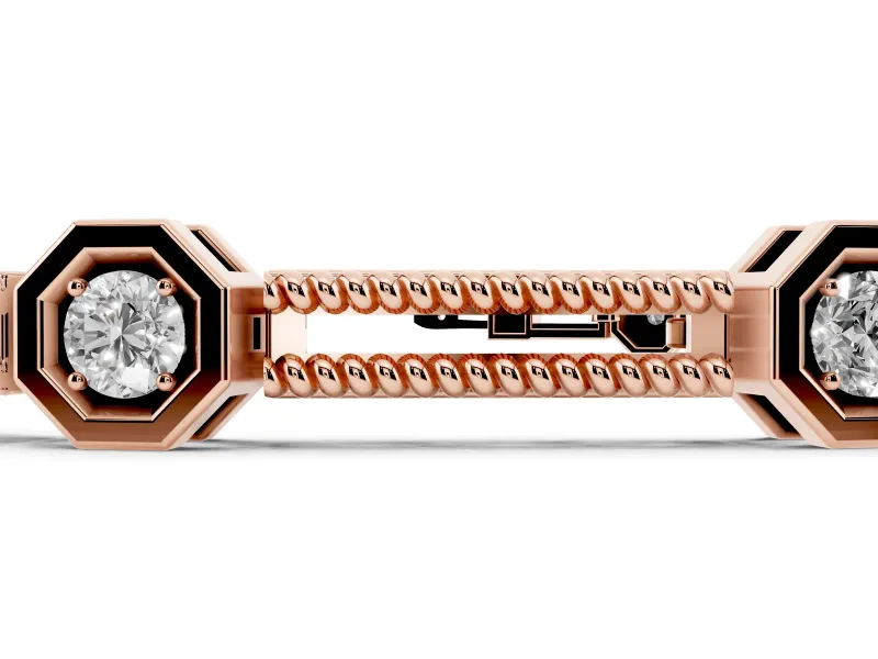 Round Lab-Grown Diamond Octagon Frame Station Bracelet | Double Rope Links | Rose Gold