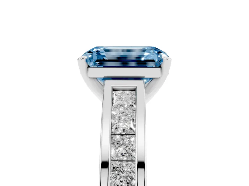 Emerald Cut Channel Engagement Ring Setting for a Fancy Blue Lab-Grown Diamond | Platinum