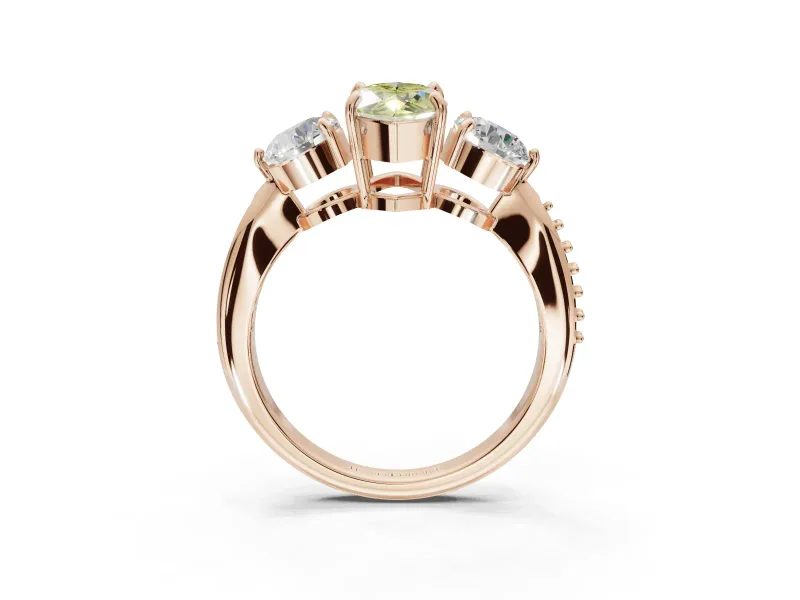 Marquise Three Stone Engagement Ring Setting for a Fancy Yellow Lab-Grown Diamond | Tapered Pave Band | Rose Gold
