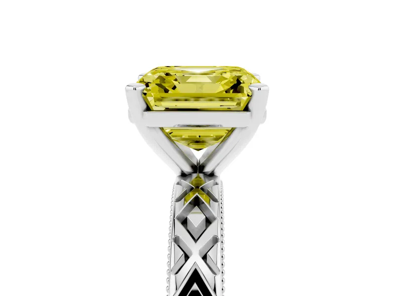 Asscher Cut Vintage Engagement Ring Setting for a Fancy Yellow Lab-Grown Diamond | Sterling Silver - Design NV-24472