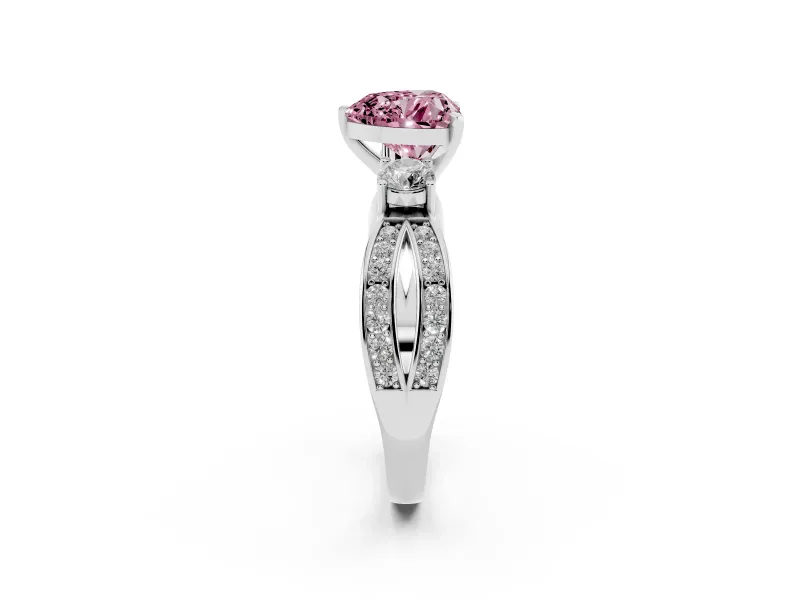 Heart-Shaped Three-Stone Twist Engagement Ring Setting for a Fancy Pink Lab-Grown Diamond | Sterling Silver