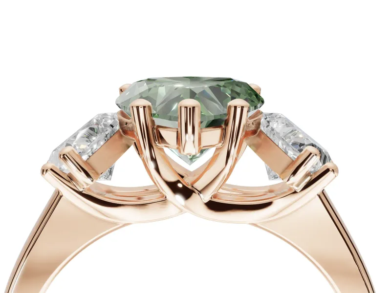 Heart-Shaped Three Stone Engagement Ring Setting for a Fancy Green Lab-Grown Diamond | Tapered Band | Rose Gold