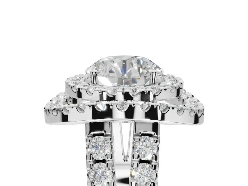 Round Double Halo Split Shank Engagement Ring Setting | Multi-Row Pavé | Platinum