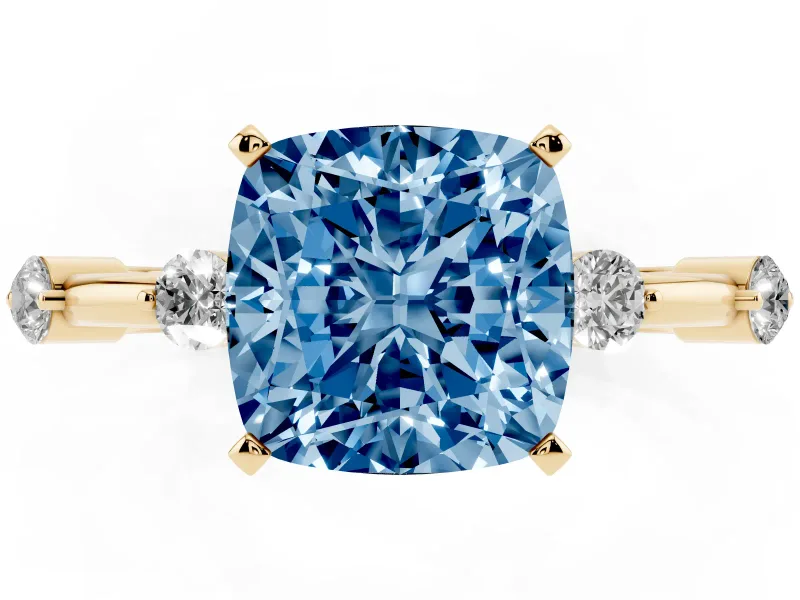 Cushion Cut Bar Set Engagement Ring Setting for a Fancy Blue Lab-Grown Diamond | Yellow Gold