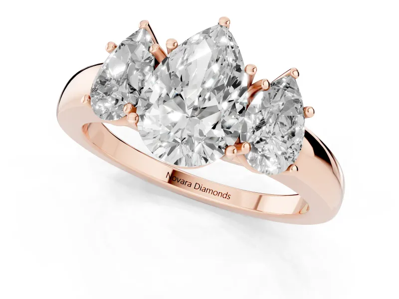 Pear-Shaped Three Stone Engagement Ring Setting | Matching Side Stones | Rose Gold