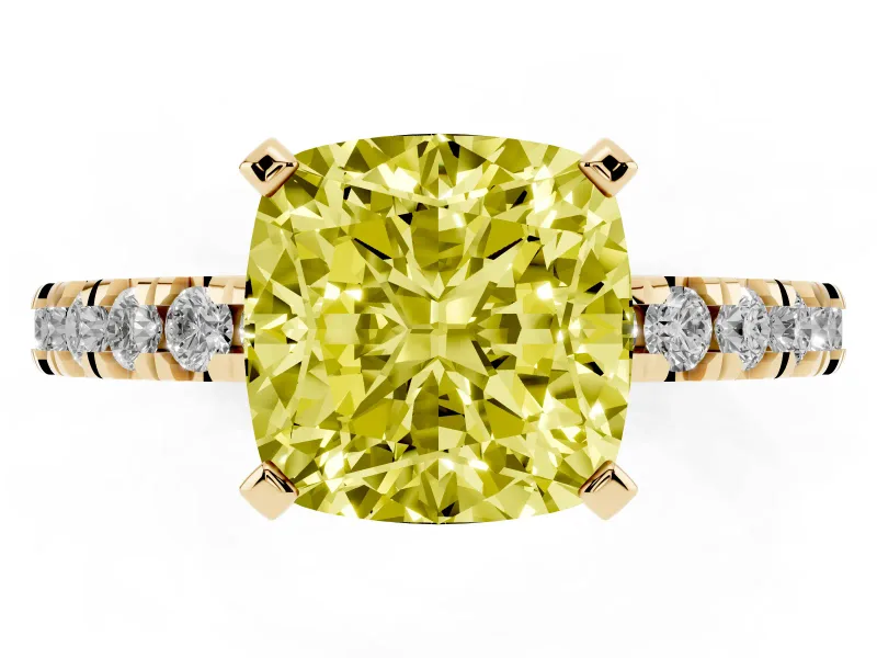 Cushion Cut Pavé Engagement Ring Setting for a Fancy Yellow Lab-Grown Diamond | Yellow Gold