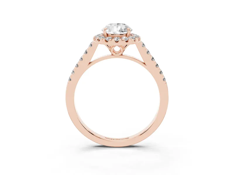 Pear-Shaped Raised Halo Engagement Ring Setting | Pave Band | Rose Gold
