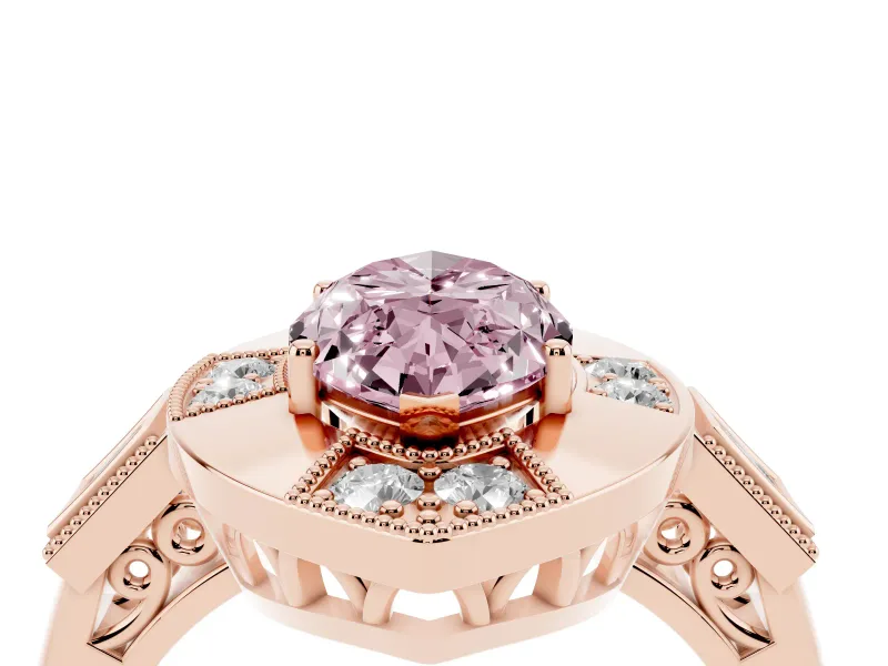Marquise Milgrain Sectioned Halo Engagement Ring Setting for a Fancy Pink Lab-Grown Diamond | Rose Gold