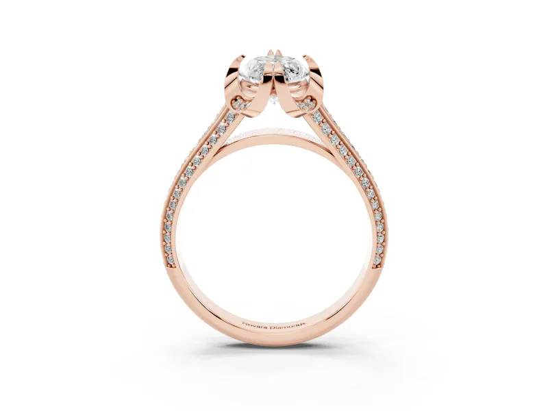Marquise Cut Diamond Pavé Split Shank Solitaire Ring Set in Rose gold with Prong Setting
