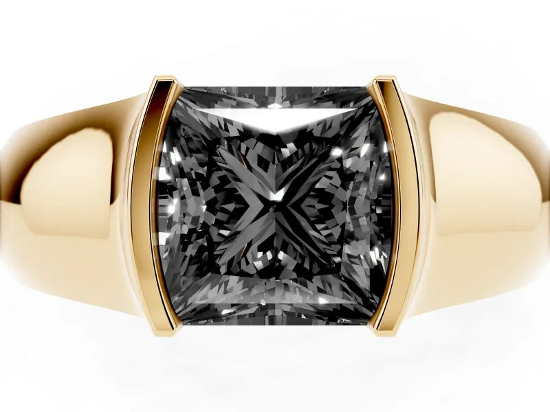 Princess Cut Half Bezel Engagement Ring Setting for a Black Center | Wide Band | Yellow Gold
